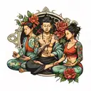 four people meditating  tattoo design idea