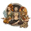 four people meditating  tattoo design idea