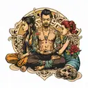 four people meditating  tattoo design idea