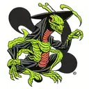 ninja praying mantis tattoo design idea