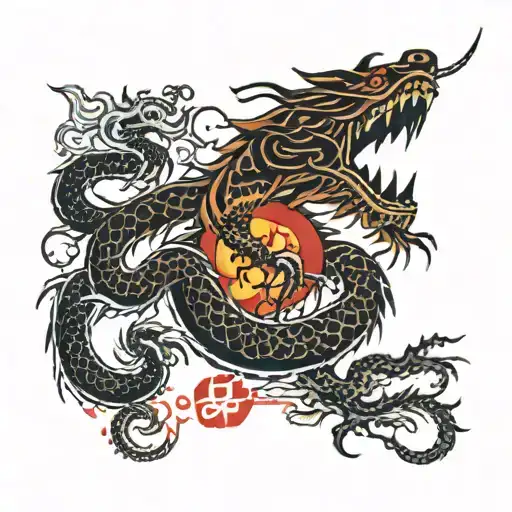 Japanese rising sun behind a Chinese dragon  tattoo design idea