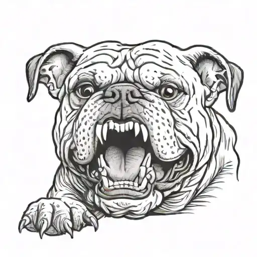 angry bulldog with three eyes bares his teeth tattoo design idea