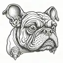 angry bulldog with three eyes bares his teeth tattoo design idea