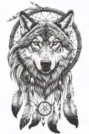 black and white wolf with dreamcatcher tattoo design idea
