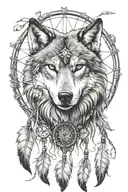 black and white wolf with dreamcatcher tattoo design idea