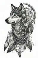 black and white wolf with dreamcatcher tattoo design idea