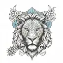 lions head surrounded with honeycomb pattern  tattoo design idea