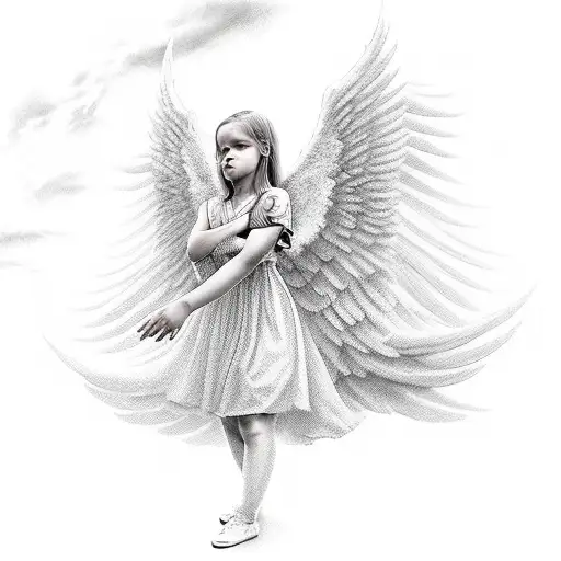 An Angel that is Guardian of an Child that play Fotball tattoo design idea