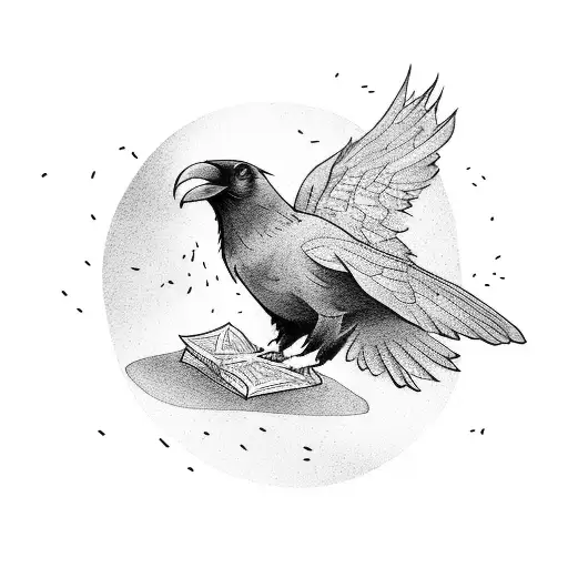 A tattoo of a raven and a book symbolizing loneliness and the pursuit of knowledge and power. tattoo design idea