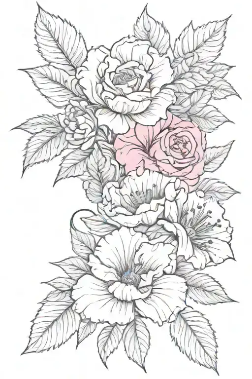 rose and hibiscus flowers sunflower carnations sleeve tattoo pink and red pretty tattoo design idea