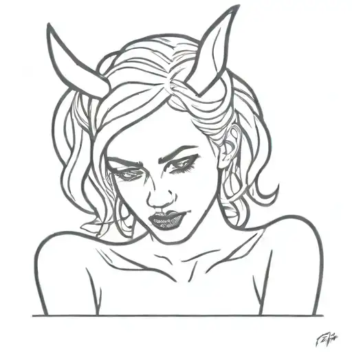 body outline of female devil horns tattoo design idea