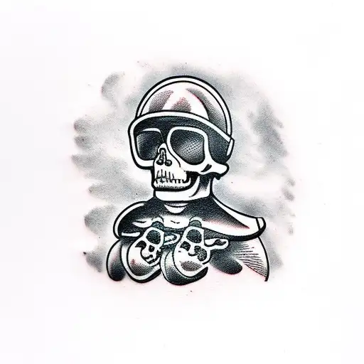 diving helmet and skull tattoo design idea