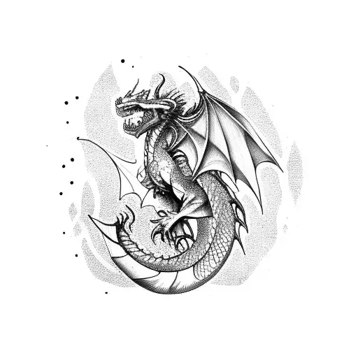 a dragon with open wing tatto tattoo design idea