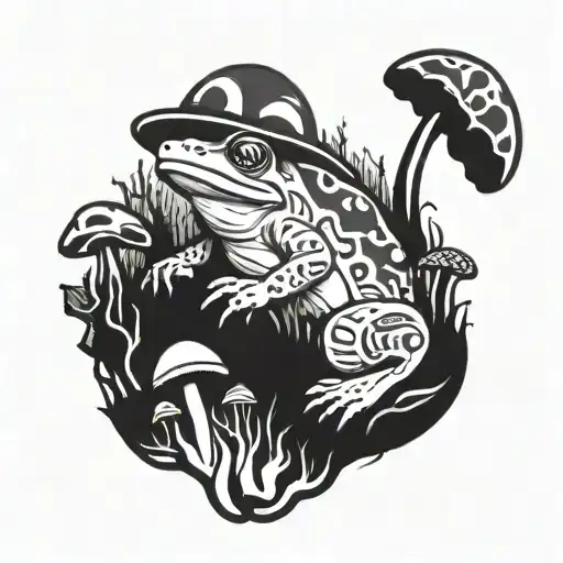 forestry with mushrooms toad smoking tattoo design idea