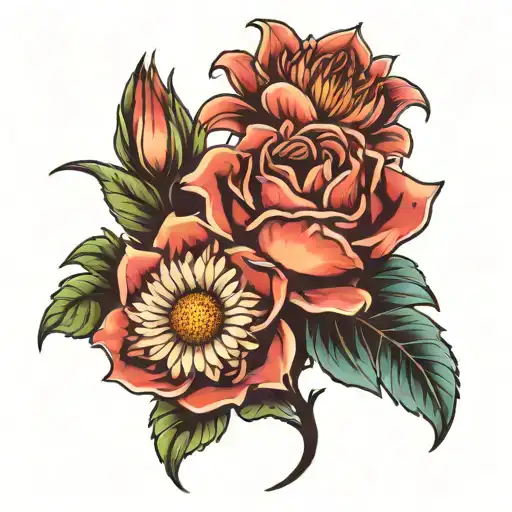 rose, lily and chrysanthemum tattoo design idea
