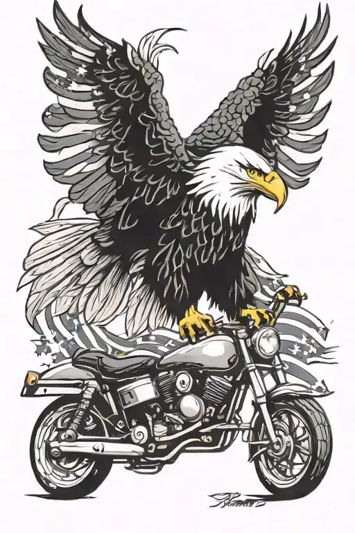 bald eagle, american flag, v-twin engine transformed tattoo design idea