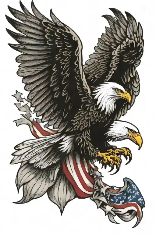 bald eagle, american flag, v-twin motor engine intertwined tattoo design idea