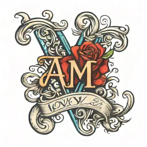 love tattoo with initials A and M ,transparent background tattoo design idea