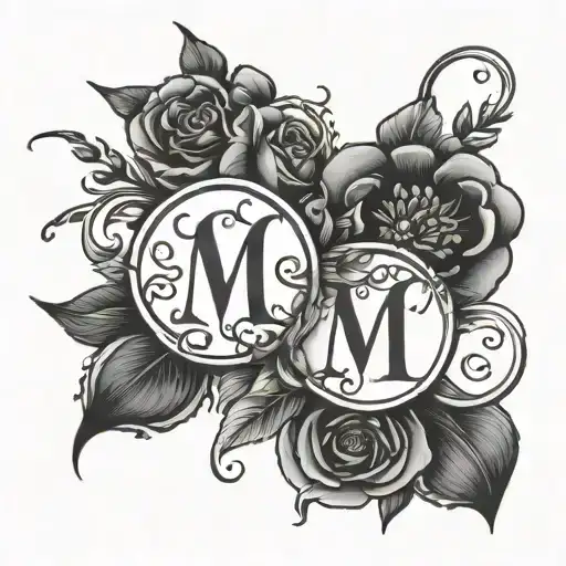  romantic black colored  tattoo with initials A and M ,transparent background tattoo design idea