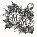  romantic black colored  tattoo with initials A and M ,transparent background tattoo design idea