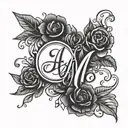  romantic black colored  tattoo with initials A and M ,transparent background tattoo design idea
