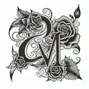  romantic black colored  tattoo with initials A and M ,transparent background tattoo design idea