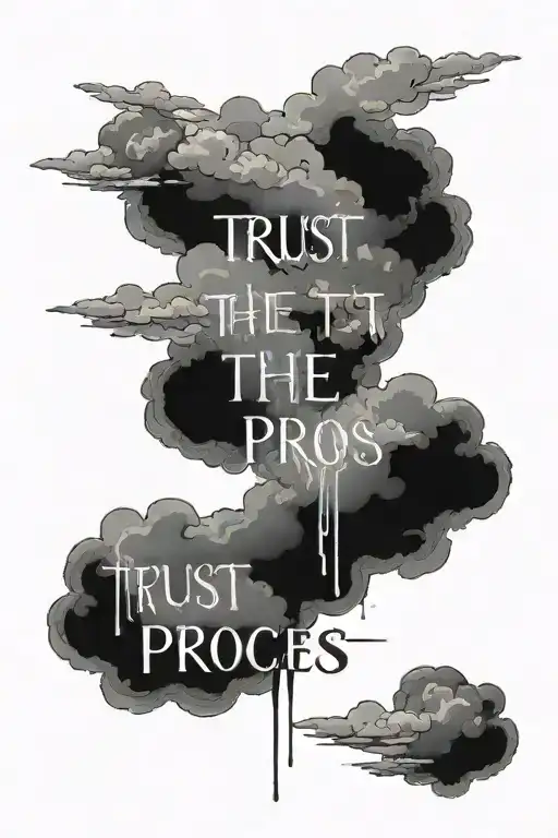 trust the process written with clouds behind it tattoo design idea
