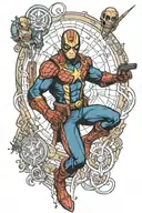 marvel characters with homelander shooting lasers tattoo design idea