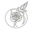 letter R and a rose with minimalist angel wings of a tattoo design idea