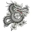 Japanese dragon and cherry blossoms tattoo design idea