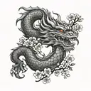 Japanese dragon and cherry blossoms tattoo design idea