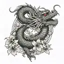 Japanese dragon and cherry blossoms tattoo design idea