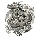 Japanese dragon and cherry blossoms tattoo design idea