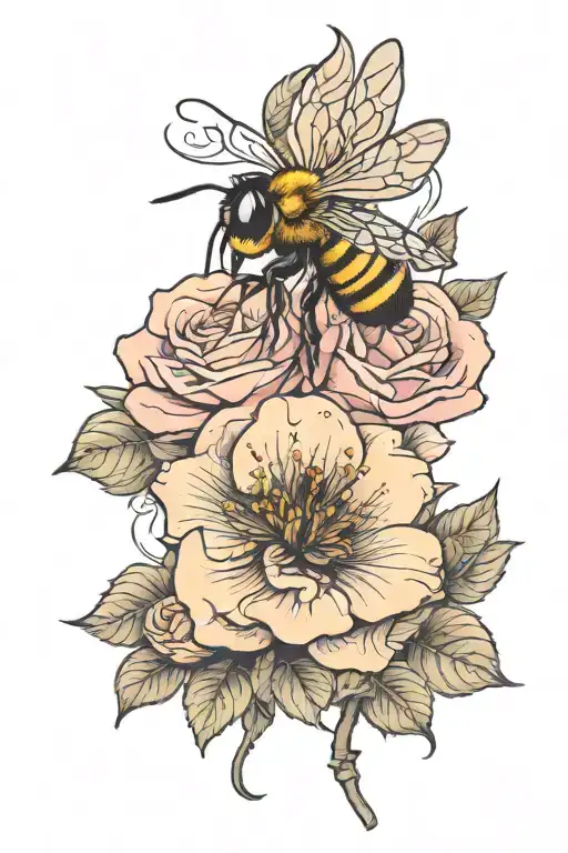 bee on rose tattoo design idea