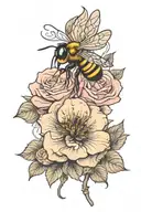 bee on rose tattoo design idea