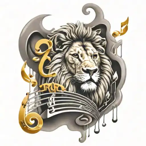 lion and music notes floating tattoo design idea