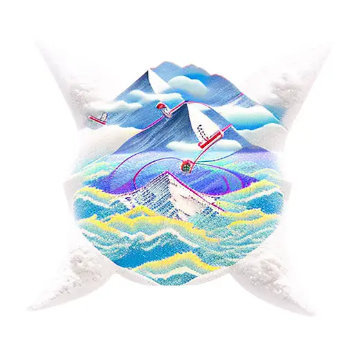 oceans wind mountain snow  kite tattoo design idea