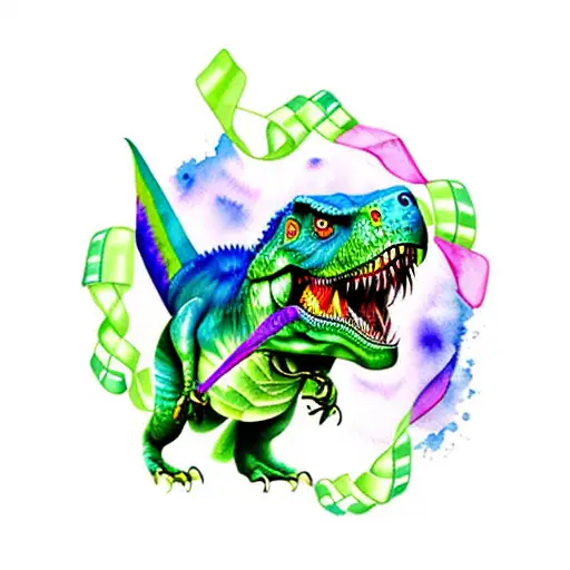 watercolor trex with green md ribbon  tattoo design idea