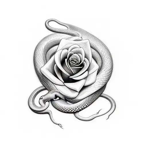 Snake tangeled around roses tattoo design idea