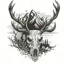 deer skull with mountains inside tattoo design idea