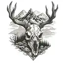 deer skull with mountains inside tattoo design idea