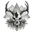 deer skull with mountains inside tattoo design idea