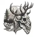 deer skull with mountains tattoo design idea