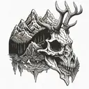 deer skull with mountains tattoo design idea