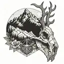 deer skull with mountains tattoo design idea