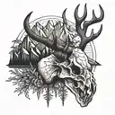 deer skull with mountains tattoo design idea