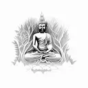 Buddha in forest tattoo design idea