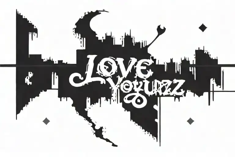 love yourz written on the bíceps old school, gangster and simple tattoo design idea