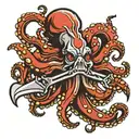 octopus with knives for arms black and red tattoo design idea