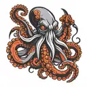 octopus with knives for arms black and red tattoo design idea